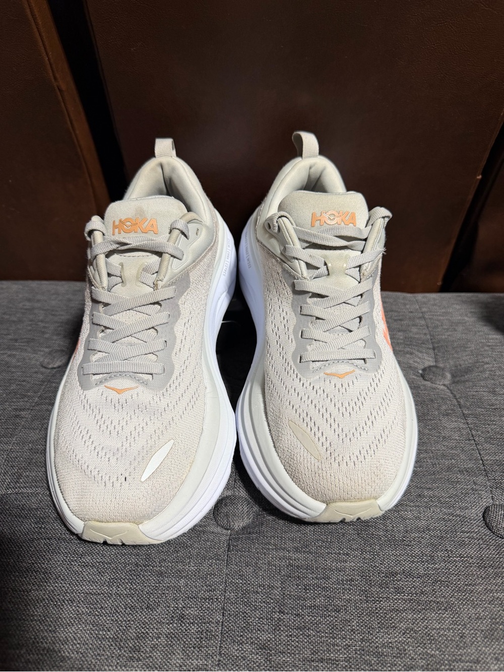 Hoka Women's 7.5B Neutral Trainer in Light Beige with Peach Logo - Picture 2 of 10